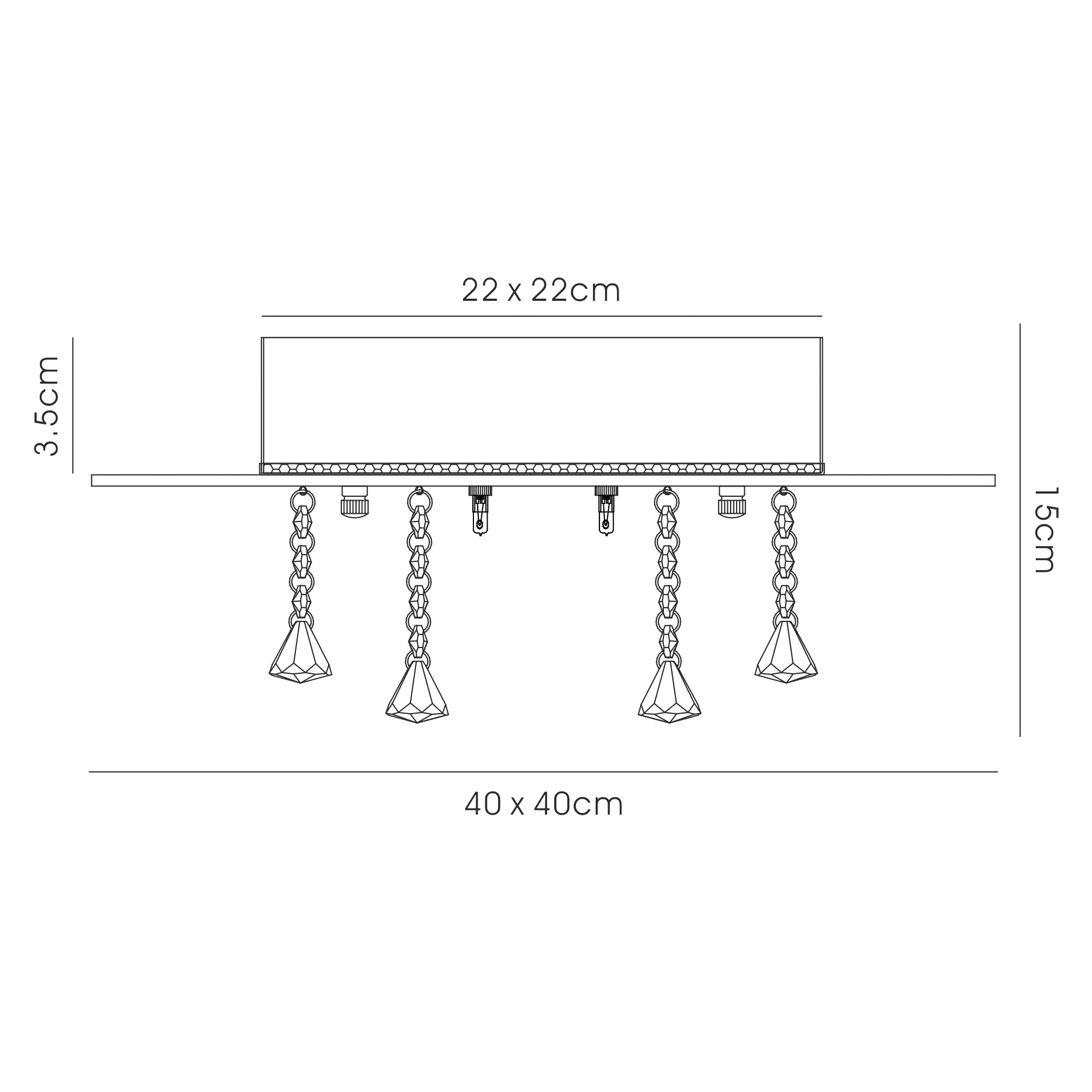 Theo Crystal Ceiling Lights Deco Ringed & Square Crystal Fittings